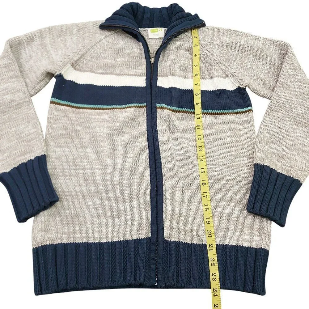 Crazy 8 Sweater Boys Large 10/12 Gray Navy Full Zip Ribbed High Neck 100% Cotton